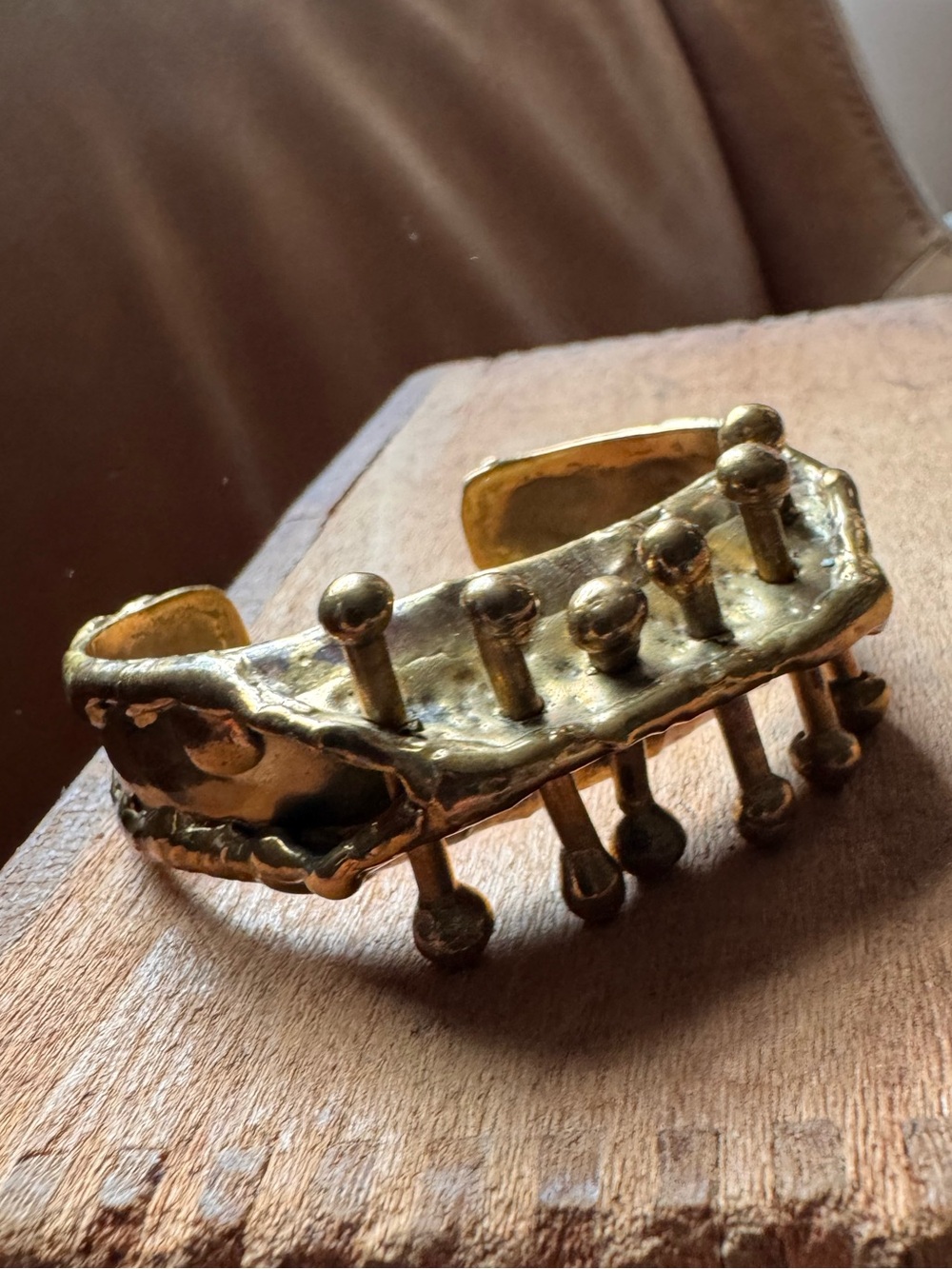 Vintage Brutalist moving bar parts Cuff bracelet Sculptural forged